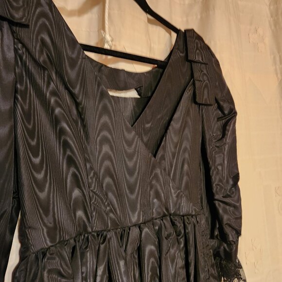 🖤 Vtg 80s Black Moire Taffeta Puff Sleeve Goth Prom Dress XS 🖤 - Picture 7 of 7